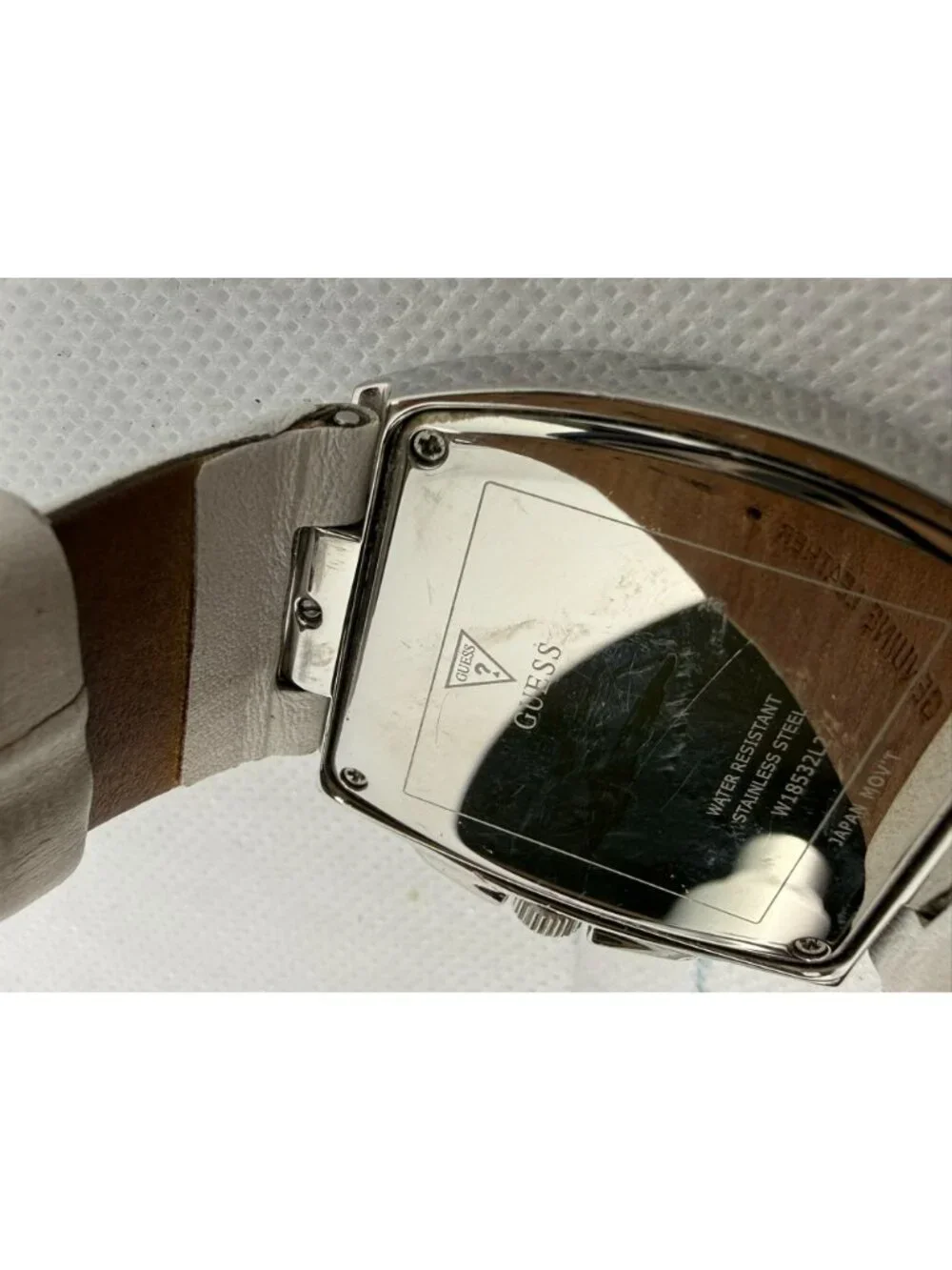 Guess Ladies Silver Multifunction Watch Rhinestone Rectangular Case W18532L2